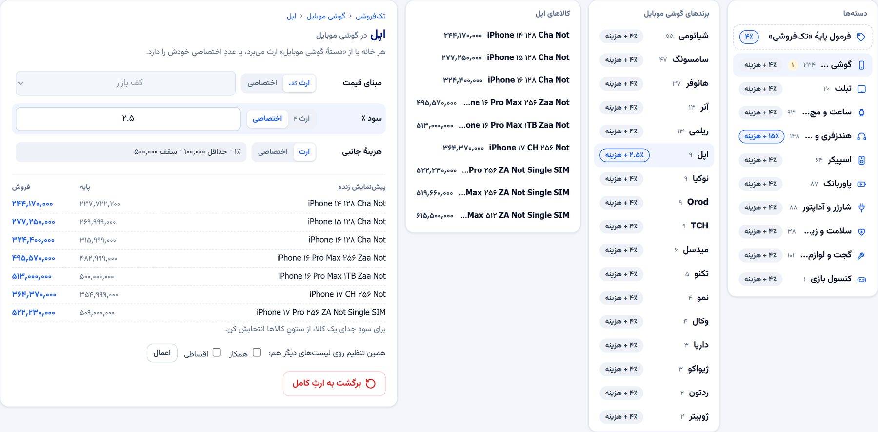 تنظیم سود جدا برای برند اپل در دستهٔ گوشی موبایل